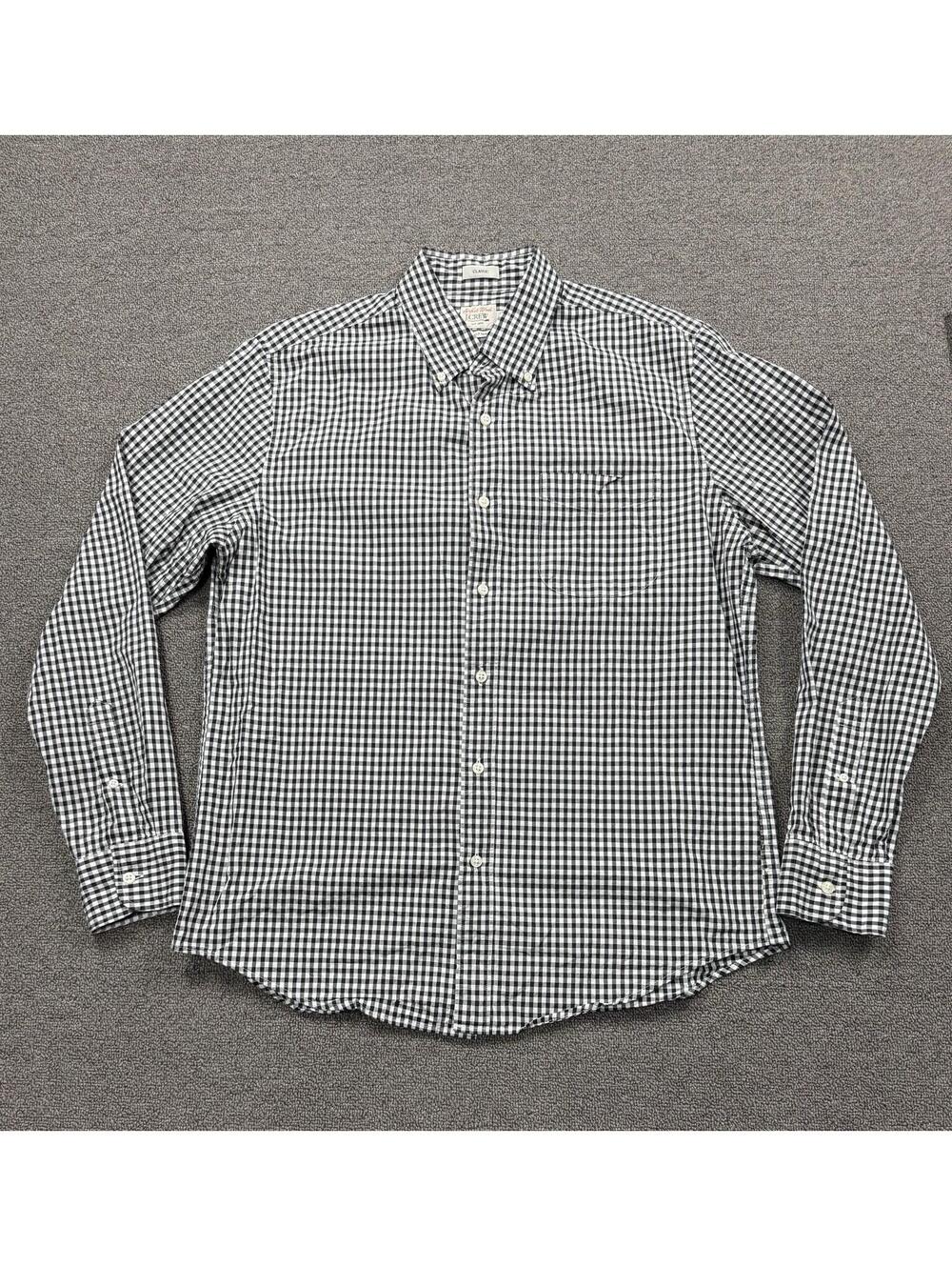 J Crew Secret Wash Black & White Gingham Seersucker Button Up Shirt Blue Mens M